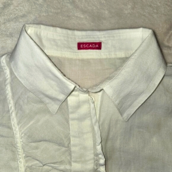 Escada White Ruffled Women's Button-up Top, Size XS, 100% cotton - Picture 6 of 9
